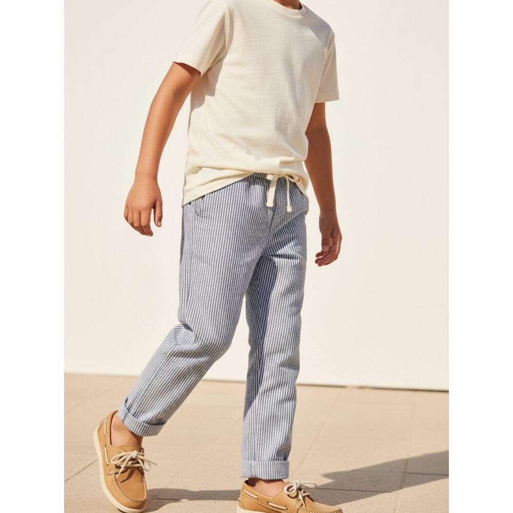 Hanna Andersson Blue White Stripe Relaxed Pants Kids Size 6-7